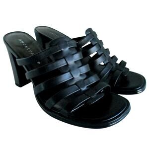 Apostrophe Women's Black Strappy Slip On Slide High Heel Sandals Size 9M